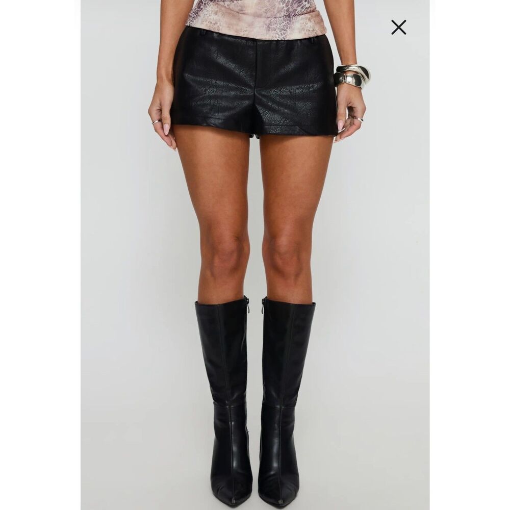 Princess Polly Black Faux Leather High Waisted Shorts Size US 0 Vegan Leather
